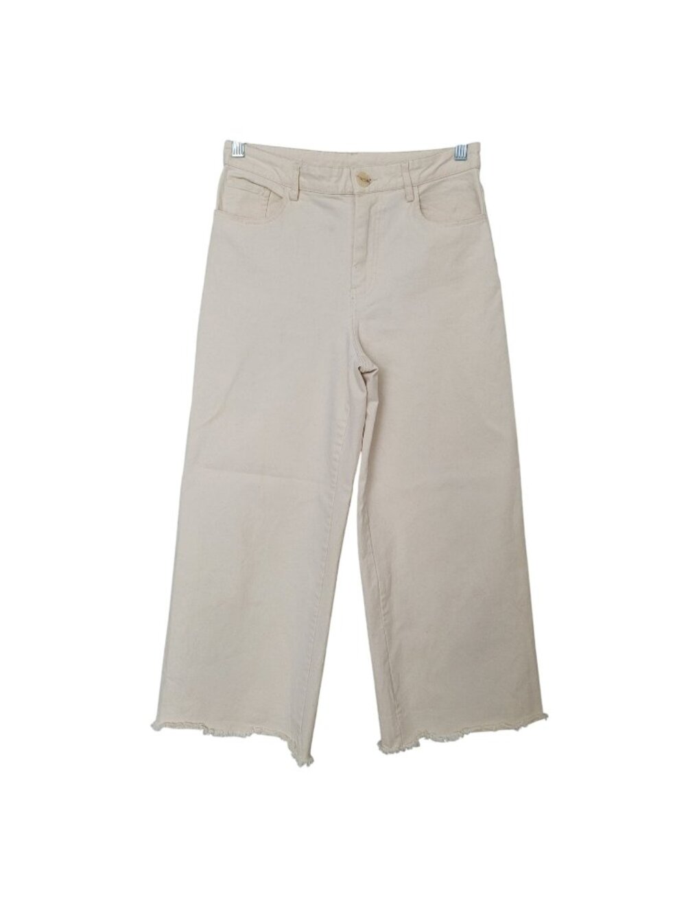H&M Wide-Leg Crop Jeans Womens Size 6 Beige Frayed Hem